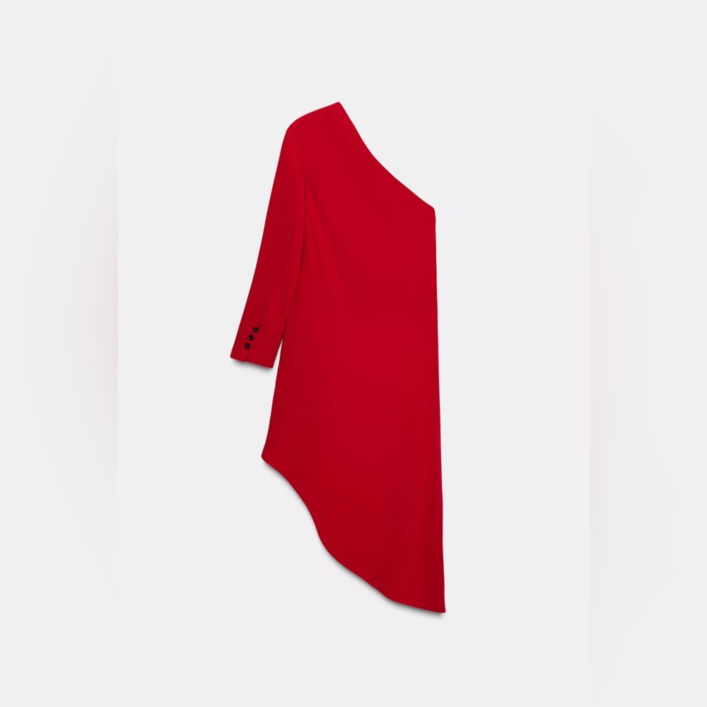 NWT Zara One-Shoulder Asymmetric Hem Red Dress Size XS